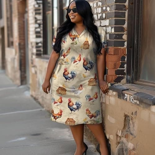 Biyejit Womens Plus Size Short Sleeve V Neck T-Shirt Dress with Pockets Casual Loose T-Shirt Dress for Beach Vacation thumbnail 3