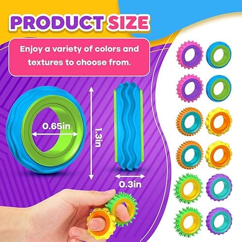Fidget Toys Sensory Rings for Kids: 12 Pack Finger Spinner Rings - Texture Stress Toys for Kids Autism Calming - Fun Fidgets for Student Classroom Prize Stocking Stuffers - 12pcs thumbnail 2