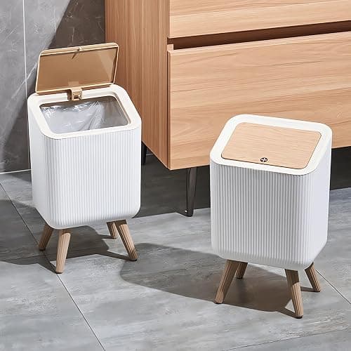 9L Bedroom Bin,Bathroom Bins with Press Top Lid,White Toilet Trash Can with Legs,Nordic Modern Waste Garbage Can for Kitchen Bathroom Bedrooms Office Dog Proof Living Room Dorms Outdoor thumbnail 7