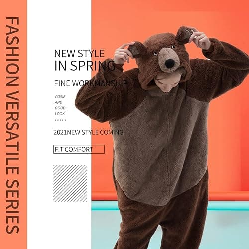 COSUSKET Snug Fit Unisex Adult Onesie Pajamas, Flannel Cosplay Animal One Piece Halloween Costume Sleepwear Homewear thumbnail 6