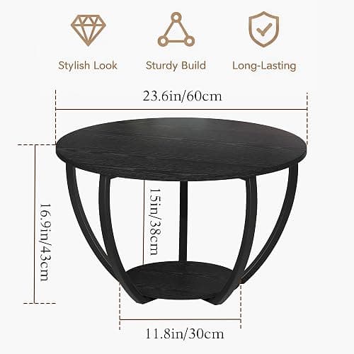 HOMERECOMMEND Round Coffee Table,23.6" Circle Coffee Table with Storage,2-Tier Wood Coffee Tables for Living Room, Accent Center Table,Sofa Table for Home Office, Black Coffee Table thumbnail 2