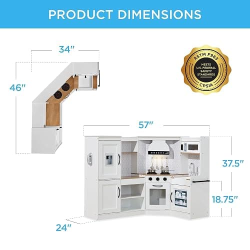 Best Choice Products Pretend Play Corner Kitchen, Ultimate Interactive Wooden Kids Playset w/Lights & Sounds, Ice Maker, Hood - Wht/Brown thumbnail 2