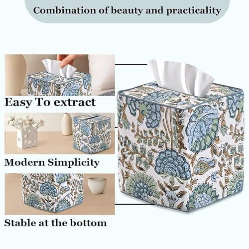 Ridhi Asparagus Green Block Print Tissue Box Cover Handmade Cotton Fabric Decorative Square Napkin Holder for Home Bedroom Living Room Bathroom Vanity Countertop Car Night Stands Office Kitchen thumbnail 8