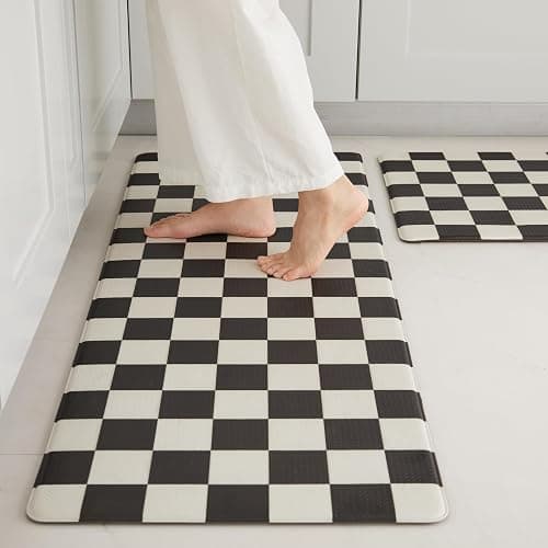 Ohocut Checkered Kitchen Mats for Floor Set of 2, 2 Pcs Black White Cushioned Non Slip Runner Rugs for Kitchen/Sink/Laundry, Comfort Aesthetic Cute Anti-Fatigue Foam Floor Mat 17.3"x29.5"+17.3"x47.2" - Image 1