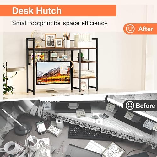 Snughome Desk Shelf, 38.6" Desktop Organizer Shelf, Desk Hutch for Computer Monitor, 4 Tier Desk Display Rack with Pegboard Hooks Set, Wood Desktop Bookshelf for Home Office Dorm thumbnail 7