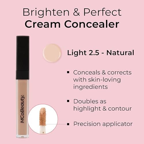 MCoBeauty - Brighten & Perfect Cream Concealer - 2 Light Natural - Hydrating Corrector Medium Coverage Blemish & Under Eye Concealer - With Vitamin E, Hyaluronic Acid & Aloe Vera thumbnail 4