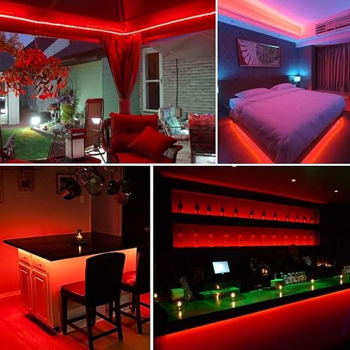 Marreal 20ft 12V 360 LED Red Strip Light, Flexible Cuttable Non-Waterproof for Indoor Party Decoration, with Power Supply & Dimmer. - Red thumbnail 7