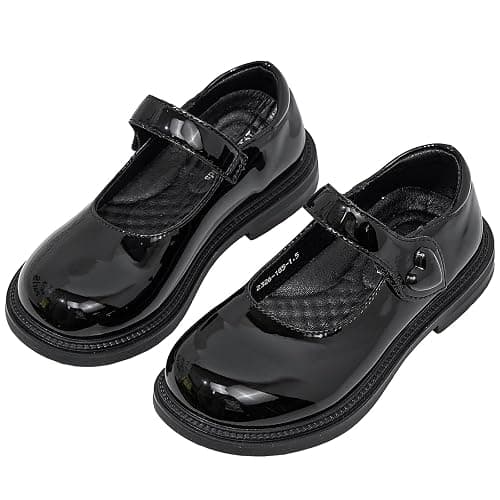 WUIWUIYU Girls School Uniform Dress Shoes Round-Toe Formal School Soft Mary Jane Shoes Heart Shape Diamond Strap Flats thumbnail 3