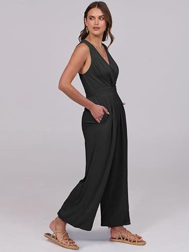 ANRABESS Women Jumpsuits Summer Dressy Casual Elegant V Neck One Piece Romper Sleeveless Wide Leg 2026 Beach Vacation Outfits thumbnail 6