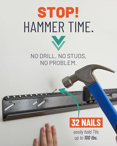 ECHOGEAR No Stud TV Mount for Drywall - Slim No Drill Design Holds TVs Up to 100lbs with Nails - Easy Studless Install with No Drill Needed thumbnail 4