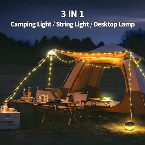 Camping String Lights,2 in 1 Upgraded 32.8FT Rechargeable Tent Lights String with 19 Lighting Modes,Quick Storage Camping Lights，Portable LED Lamp for Bedroom Yard Decor Christmas Camping(Black) thumbnail 3