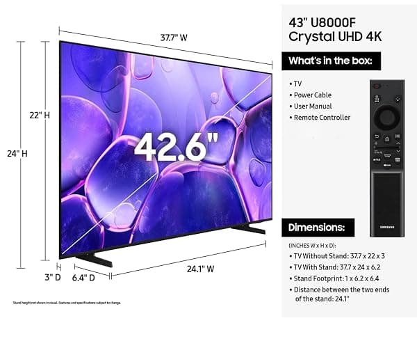 Samsung 43 Inch Smart TV 2025 Class U8000 Series Crystal UHD 4K Smart Tizen TV with Bluetooth, Motion Xcelerator(Renewed) thumbnail 13