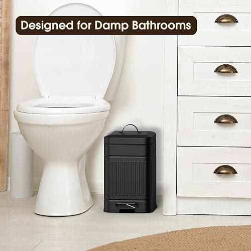 CEROELDA Small Trash Can with Lid-5L/1.3 Gal,Stainless Steel Outdoor Dog Poop Garbage Can-Farmhouse Retro Metal Waste Bin w/Step Pedal for Bathroom Bedroom Office-Soft Close-Black thumbnail 7
