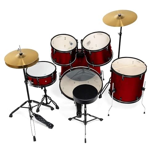 Ashthorpe 5-Piece Complete Full Size Adult Drum Set with Remo Batter Heads - Red thumbnail 3