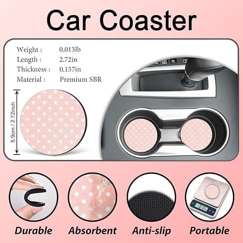 Polka Dot Steering Wheel Cover，Cute Polka dots Car Accessories for Women and Men-Elastic Universal 15 Inch Steering Wheel Covers with 2 pcs Cup Holder thumbnail 3