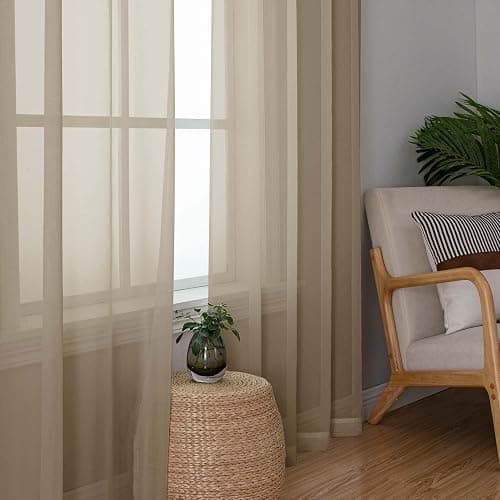 Chyhomenyc Taupe Sheer Curtains 84 Inches Long 2 Panels Set- Light Filtering Curtains for Bedroom, Soft Airy Voile Rod Pocket Living Room Window Drapes, 42Wx84L Inches, 2 PCS thumbnail 5