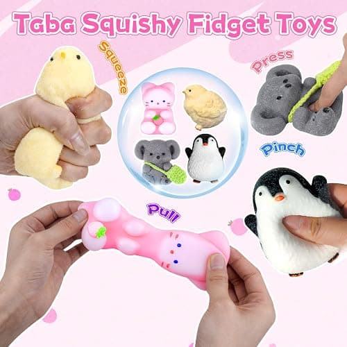 4 PCS Taba Squishy, Squishy Fidget Toys, Fufu Sensory Squeeze Toy Taba Squishies Kit, Birthday Stress Gifts for Kids Adults Teens, Cute Cat, Penguin, Easter Party Bag Fillers thumbnail 3
