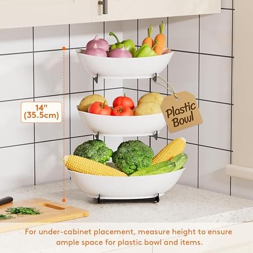 Lifewit Plastic Fruit Bowl Basket for Kitchen Countertop, 3 Tier Fruit Holder with Black Metal Stand, Serving Tray for Food, Vegetable, Cake, Dessert in Party thumbnail 7