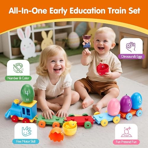 hahaland Toddler Learning Toys for 2 3 Year Old – Montessori Counting Matching Train Set with 8 Dinosaurs & Sorting Easter Eggs, Dino Stickers Toddler Toys for Kids 1-3 Years Easter Basket Stuffers thumbnail 2