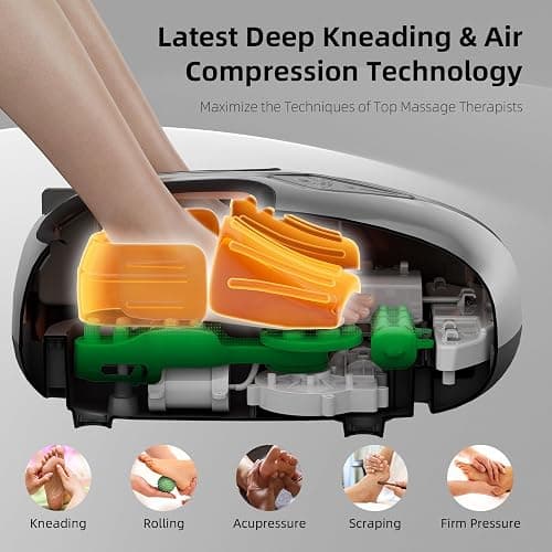 ALLYOUGER Shiatsu Foot Massager with Heat,Vibration,Air Compression and Deep Kneading for Plantar Fasciitis, Neuropathy,Improve Foot Wellness,Gifts for Women & Men（Black） thumbnail 3