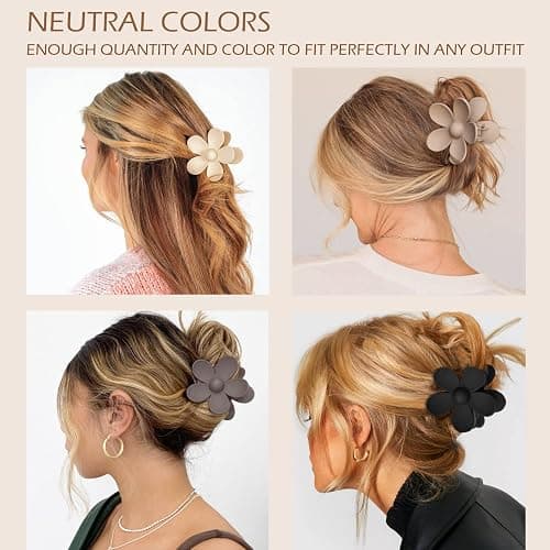 Large Hair Claw Clips 12 Pack, Flower Hair Clips for Thin Hair, Big Square Matte Strong hold for Thick Hair, 3 Styles Hair Clips for Women Thick Hair Neutral Colors thumbnail 5