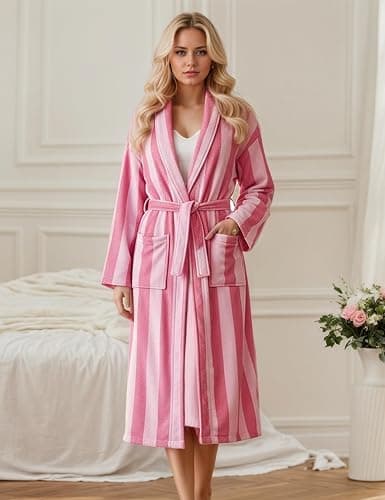 TIKITIDES Women Fleece Fruit Print Robe Cute Robes for Women Spring Summer Lightweight Bathrobe Soft Flannel Gown with Belt thumbnail 2