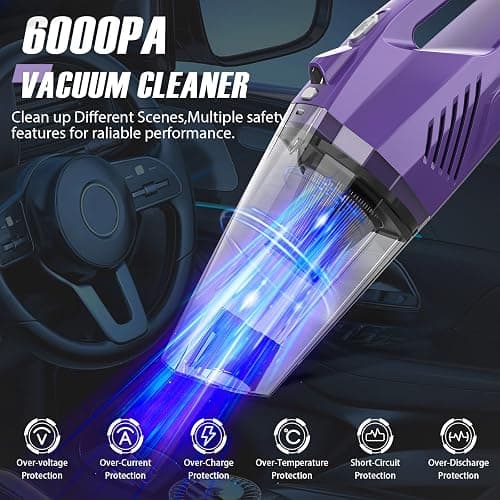 Handheld Vacuum Cordless - Car Vacuum Portable & Small Vacuum Cleaner with 6KPa Suction, USB Vacuum Cordless Rechargeable, HEPA Filter, LED Light for Pet Hair, Home, Car, Office - Includes Accessories thumbnail 3