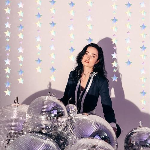 Iridescent Disco-Holographic Party-Decorations Christmas Garland - 62ft Twinkle Little Star Streamers Hanging Banner,Wedding Birthday Bachelorette Baby Bridal Shower Decor Hugtmr thumbnail 2