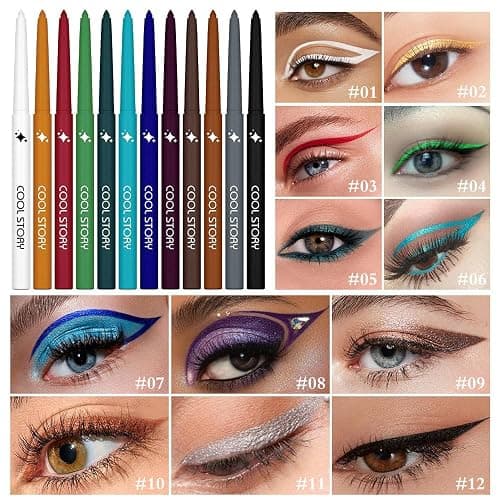 12 Colors Shimmer Eyeliner Pen Set, Waterproof, Long-Lasting, Glitter Eyeliner for Bold Eye Makeup, Metallic Glitter Finish, Eye Liner For Older Women, lapiz de ojos delineador de ojos contra el agua thumbnail 2