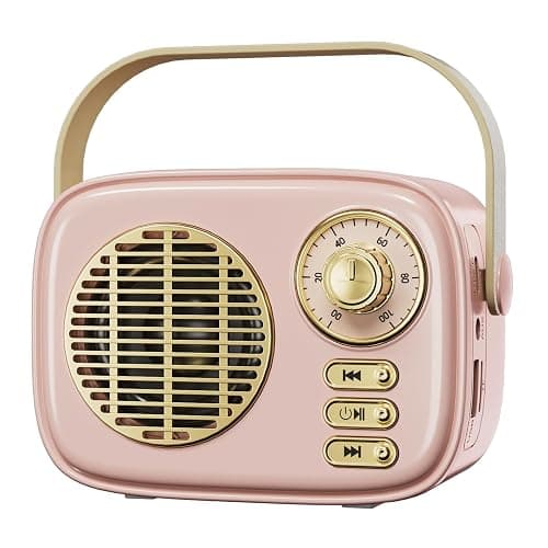 Retro Bluetooth Speaker, Vintage Decor, Gifts for Women Men Teen Girls,Portable Wireless Bluetooth Speaker, Cute Aesthetic Style for Office Kitchen Desk Bedroom Outdoor Support USB/TF Card/AUX (Pink) - Image 1