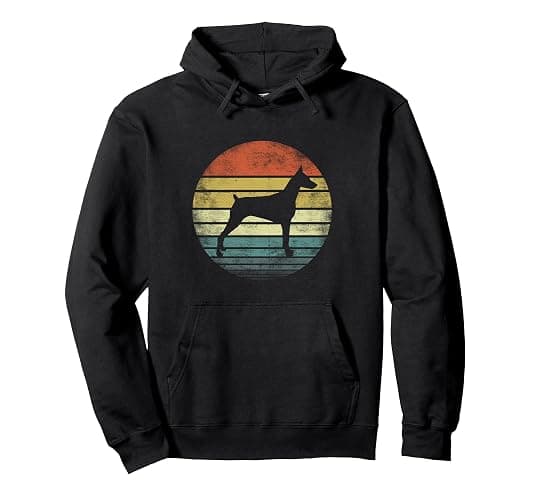 Doberman Lover Owner Gifts Retro Sunset Dog Silhouette Dad Pullover Hoodie - Image 1