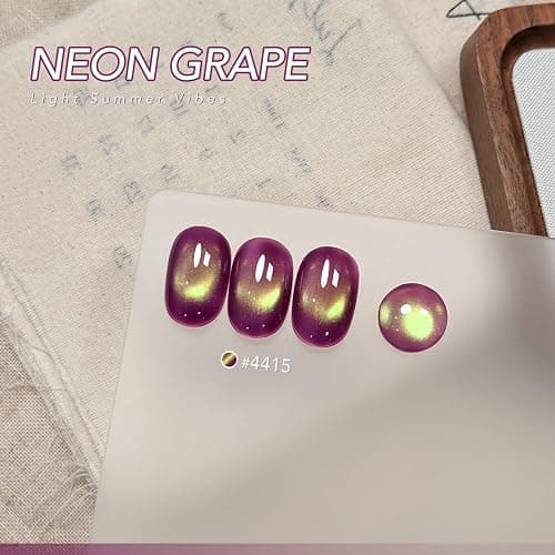 GAOY Green Purple Cat Eye Gel Nail Polish, 16ml Holographic Glitter Jelly Nail Polish with Magnet, Reflective Translucent UV Gel for Manicure Art DIY, 4415 Neon Grape thumbnail 2
