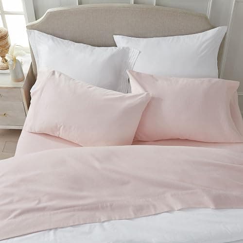 Market & Place 100% Turkish Cotton Flannel Sheet Set | 4 Piece Deep Pocket Solid Cozy Winter Bed Sheets | Double Brushed for Extra Softness & Comfort | Chalet Collection (Full, Blush Pink) thumbnail 4