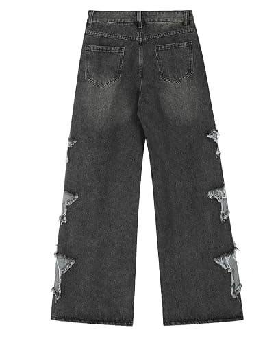 Lafaguw Baggy Jeans for Woman Girls Star Patchwork High Waist Cute Jean Streetwear Loose Pants Grunge Emo Clothing thumbnail 5