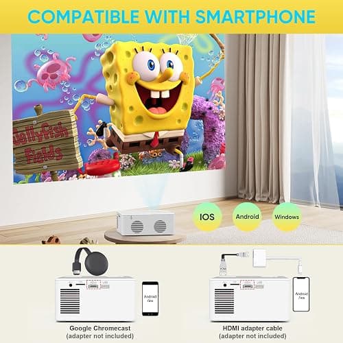 PURSHE Mini Bluetooth Projector, Full HD 1080P Supported Portable Outdoor Movie Projector for iOS, Android, Windows, Compatible with TV Stick/HDMI/Smartphone/PS4/USB [Remote Included] thumbnail 5