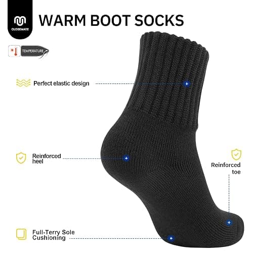 CLOSEMATE Womens Thick Full Cushioned Thermal Warm Boot Socks for Winter 3 Pairs thumbnail 2