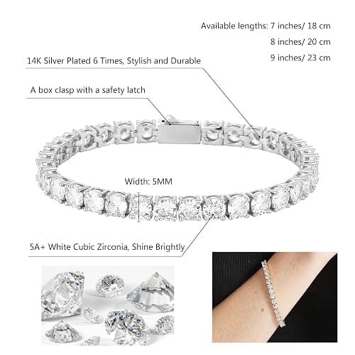 OYOGAA Tennis Bracelets for Women Trendy Dainty 14K Golden Silver Plated 5MM Pink Green Cubic Zirconia Brithstone Charm Bracelet for Men thumbnail 2