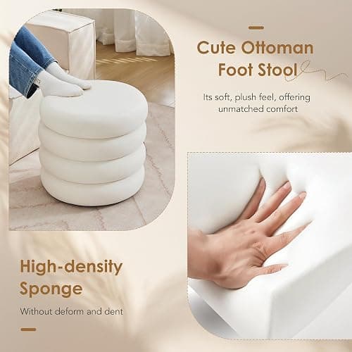Flouki 20.1" Storage Ottoman Round, Vanity Stools for Bedroom, Velvet Pouf Ottoman with Removable Lid, Modern Ottoman Stool for Girls Women, Foot Stool for Living Room, White thumbnail 5