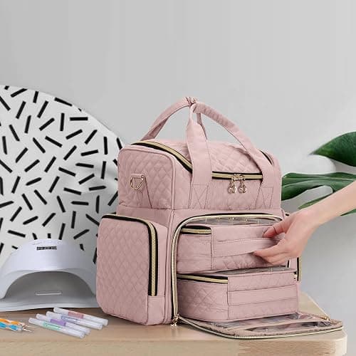 LUXJA Nail Polish Organizer Holds 48 Bottles and a Nail Lamp, Nail Polish Case with 2 Removable Bags and Tools Storage Pockets (Patent Pending), Pale Rose - Pale Rose thumbnail 7