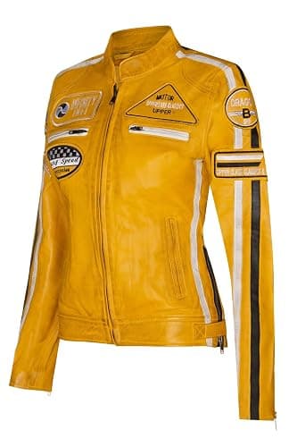 Womens Leather Biker Casual Racing Moto Badges Jacket thumbnail 2