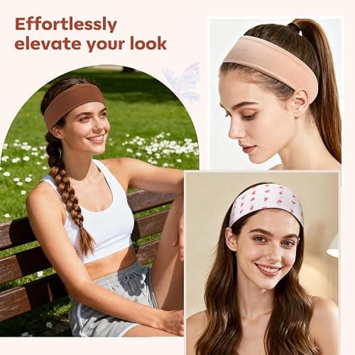Lajou Fashion Women's Headbands for Short Hair Non Slip Elastic Floral Hairbands, Soft Fabric 2 Inches Thick Stripe Head Bands Heart Headbands, Valentine's Day, Vivid-Blue Stripe thumbnail 3