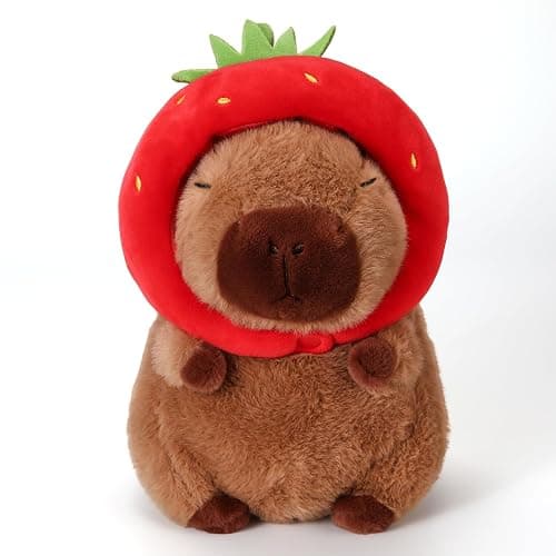 Riuhot Soft Capybara Stuffed Animals Cute Wear Strawberry Hat Capybara Plush Kawaii Plushie Christmas Valentine's Day Birthday for Kids(9in) thumbnail 2