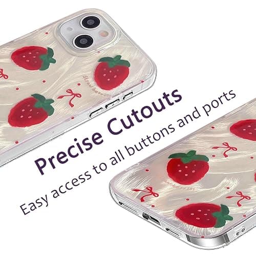 Tewwsdi Cute Glitter Strawberry Phone Case with Charm for iPhone 15,Kawaii Red Bow Polka Dot Design Aesthetic Fruit Summer Phone Girly Women，Never Fade ，1.5mm Raised Edges Protect(with Charm,6.1”) thumbnail 8