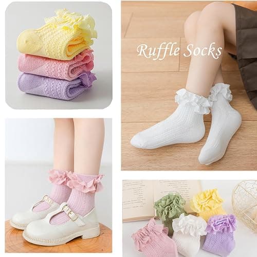 ObkuJehc Toddler Girl Socks Toddler Ruffle Sock Girls 2t-3t Baby Infant Dress Lace White Frilly Ruffle Socks for Girls thumbnail 5