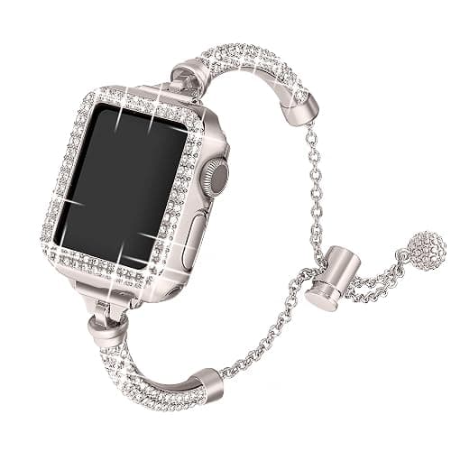 Secbolt Bling Band and Case Compatible with Apple Watch Band 38mm 40mm 41mm 42mm 44mm 45mm, Women Dressy Metal Bracelet with Rhinestone Bumper for iWatch Series 9/8/7/SE/6/5/4/3/2/1 thumbnail 7