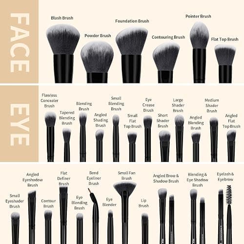 MAANGE Makeup Brush Set 51 PCS Professional Makeup Brushes for Foundation Powder Concealers Eye shadows Blending Blush Travel Make up Brush Kit (Black) thumbnail 3