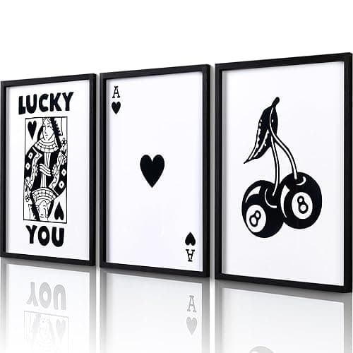 HKBS Framed Black and White Poker Wall Art Decor 12"x16", Set of 3 Trendy Retro Print Wall Decor for Living Room Bathroom Bedroom Game Room Dorm Bar - Image 1