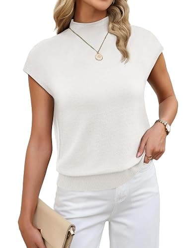 Sampeel Womens Short Sleeve Sweater Mock Neck Summer Top Dressy Casual Basic Knit Pullover Shirt thumbnail 2