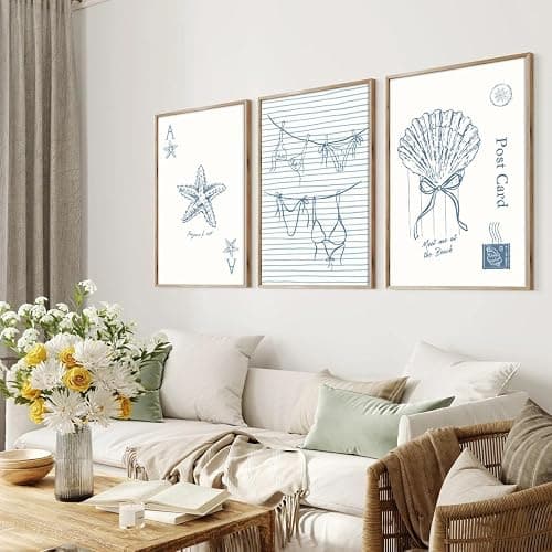 Blue Coastal Beach Wall Art Posters Beachy Preppy Room Decor Wall Art Granddaughter Summer Prints Aesthetic Bikini Seashells Starfish Poker Artwork Canvas for Dorm Bedroom 12x16x3 Inch Unframed thumbnail 6
