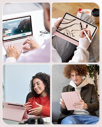 TUNKARMOR for iPad Air 13 inch (M4-2026, M3-2025, M2-2024) Case Keyboard and iPad Pro 12.9 inch (6th, 5th, 4th, 3rd Generation) Keyboard Case Built-in Pencil Holder with Mouse - Pink thumbnail 9
